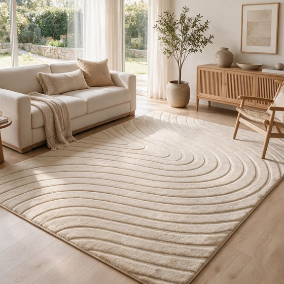 Ivalue 5'x7' Fluffy Rugs Washable Soft Area Rugs for Living Room Beige Non Skid Floor Carpets for Bedroom, Home Decor Aesthetic