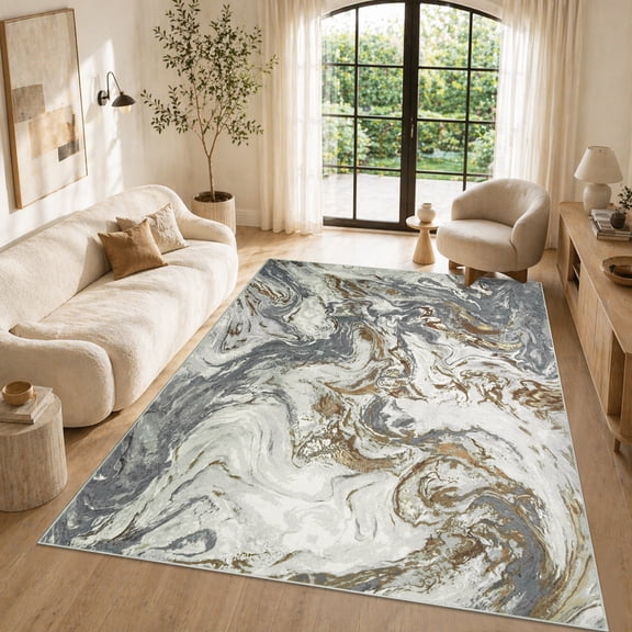 Ivalue Area Rug 6x9 Modern Living Room Rugs Low Pile Neutral Area Rug for Bedroom (Gray)