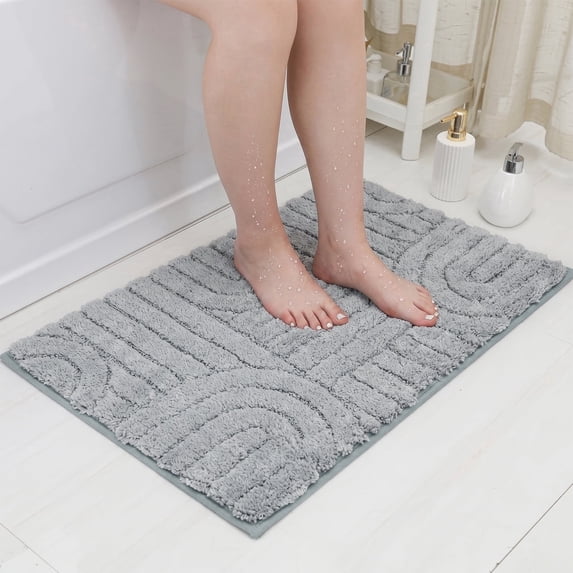 Ivalue Bathroom Rug Absorbent Bath Mat Non-Slip Bathroom Runner Washable, Gray