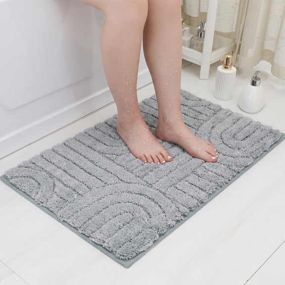 Ivalue Bathroom Rug Absorbent Bath Mat Non-Slip Bathroom Runner Washable, Gray