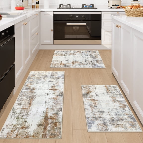 Ivalue Kitchen Rug Sets 3 Piece Kitchen Mats Non Slip Washable Kitchen Runners Floor Mat Abstract for Kitchen Laundry Room Hallway