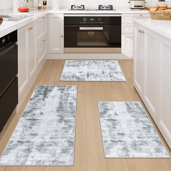 Ivalue Kitchen Rugs Sets 3 Piece Modern Kitchen Rugs and Mats Non Skid Washable Runners Floor Mat for Kitchen Laundry Room Hallway, Gray