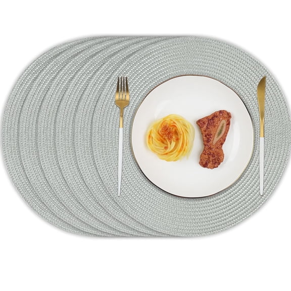 Ivalue Round Placemats Set of 6 Heat Resistant Place Mats for Dining Table Braided Round Table Mats for Kitchen Table (Grey)