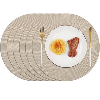 Ivalue Round Placemats Set of 6 Heat Resistant Place Mats for Dining Table Braided Round Table Mats for Kitchen Table(Khaki)