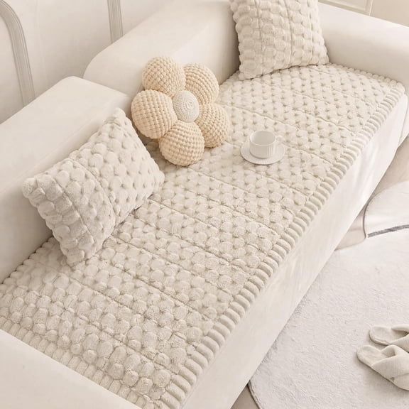Ivalue Thick Sofa Cover Soft Washable Non-Slip Couch Covers Sofa Slipcovers Furniture Protector for Living Room Pet Couch (White)