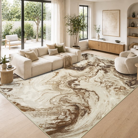 Ivalue Washable Area Rugs 8x10 Rug for Living Room Low Pile Neutral Area Rug Large Dining Room Rugs