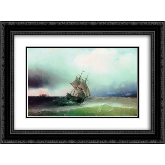 Ivan Aivazovsky 2x Matted 24x18 Black Ornate Framed Art Print 'Approximation of the storm'