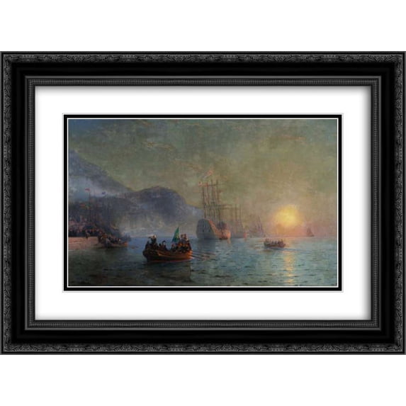 Ivan Aivazovsky 2x Matted 24x18 Black Ornate Framed Art Print 'Columbus sailing from Palos'