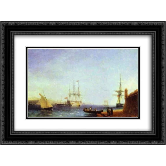 Ivan Aivazovsky 2x Matted 24x18 Black Ornate Framed Art Print 'Malta Valetto Harbour'