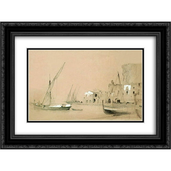 Ivan Aivazovsky 2x Matted 24x18 Black Ornate Framed Art Print 'Sorrento. Sea view'