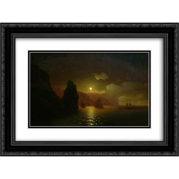 Ivan Aivazovsky 2x Matted 24x18 Black Ornate Framed Art Print 'The monastery of George. Cape Fiolent'