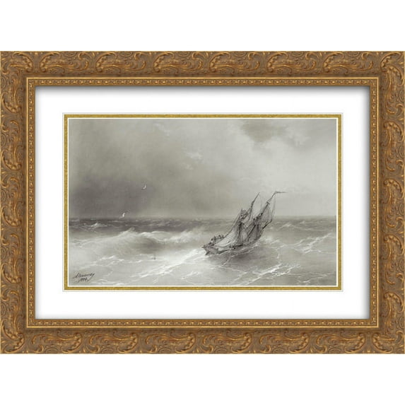 Ivan Aivazovsky 2x Matted 24x18 Gold Ornate Framed Art Print 'High seas'