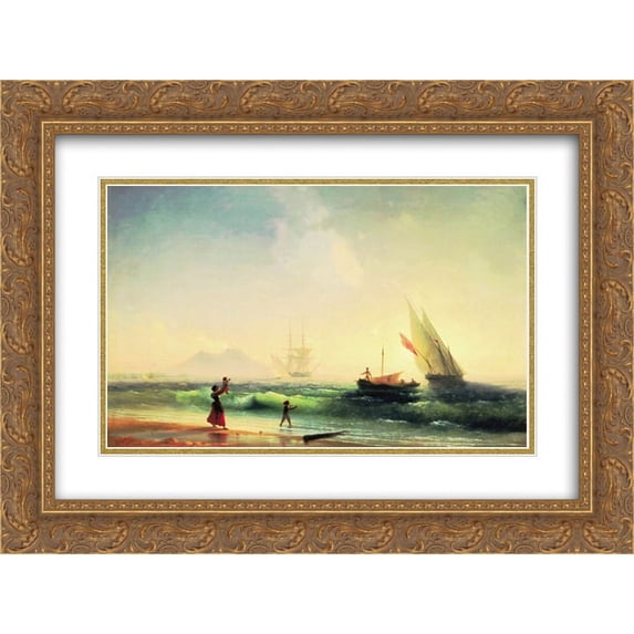 Ivan Aivazovsky 2x Matted 24x18 Gold Ornate Framed Art Print 'Meeting of a fishermen on coast of the bay of Naples'
