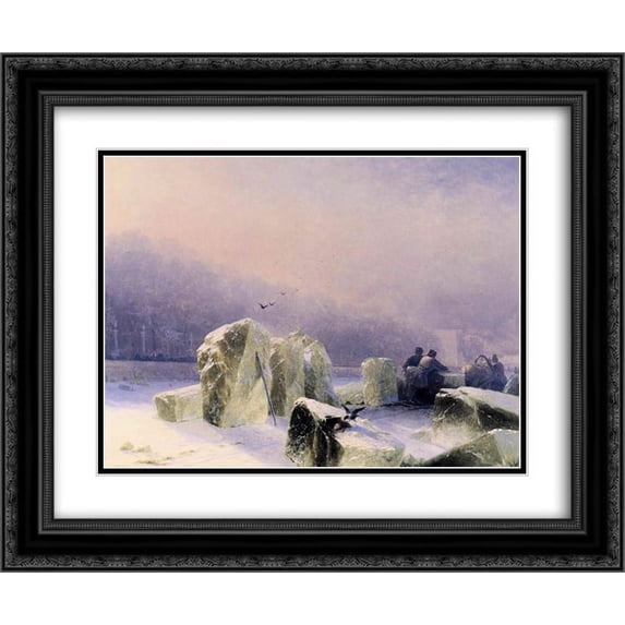 Ivan Aivazovsky 2x Matted 24x20 Black Ornate Framed Art Print 'Ice Breakers on the Frozen Neva in St. Petersburg'