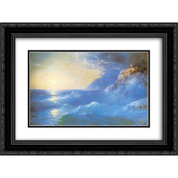 Ivan Aivazovsky 2x Matted 24x20 Black Ornate Framed Art Print 'Napoleon on island of St. Helen'
