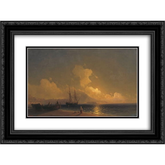 Ivan Aivazovsky 2x Matted 24x20 Black Ornate Framed Art Print 'Sea at night'
