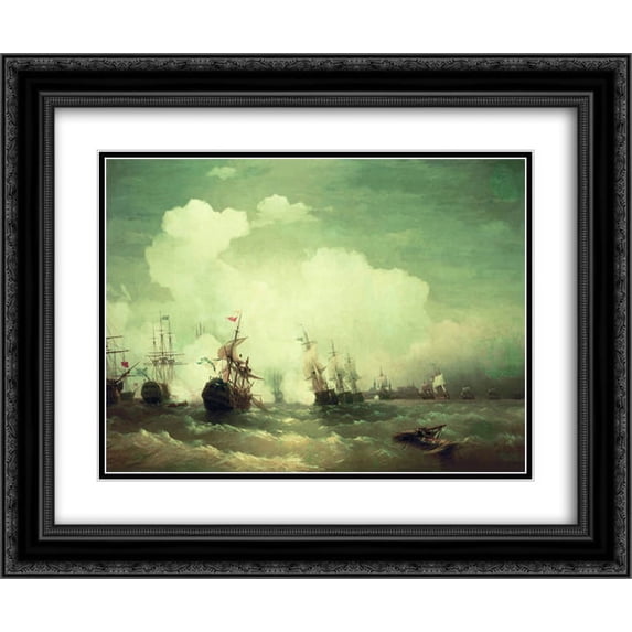Ivan Aivazovsky 2x Matted 24x20 Black Ornate Framed Art Print 'Sea battle at Revel'
