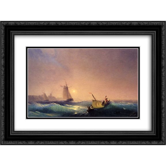 Ivan Aivazovsky 2x Matted 24x20 Black Ornate Framed Art Print 'Shipping off The Dutch Coast'