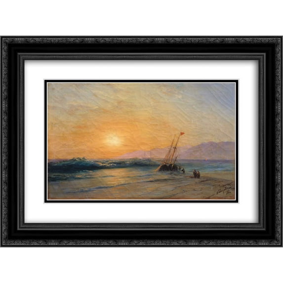 Ivan Aivazovsky 2x Matted 24x20 Black Ornate Framed Art Print 'Sunset at Sea'
