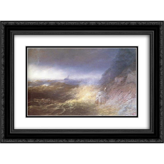 Ivan Aivazovsky 2x Matted 24x20 Black Ornate Framed Art Print 'Tempest on the Black sea'