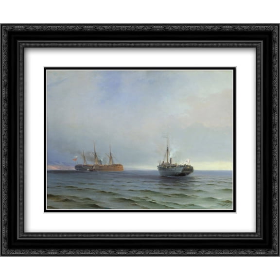 Ivan Aivazovsky 2x Matted 24x20 Black Ornate Framed Art Print 'The capture of Turkish nave on Black sea'