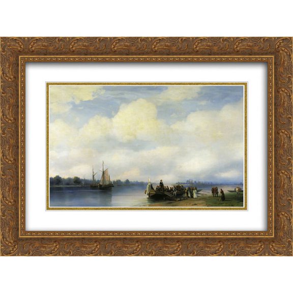 Ivan Aivazovsky 2x Matted 24x20 Gold Ornate Framed Art Print 'Arrival of Peter I on the Neva '