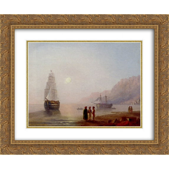 Ivan Aivazovsky 2x Matted 24x20 Gold Ornate Framed Art Print 'Conversation On The Shore Dusk'
