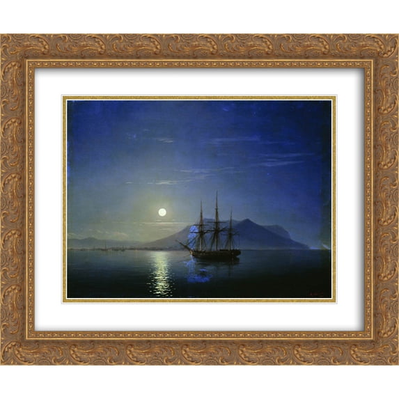 Ivan Aivazovsky 2x Matted 24x20 Gold Ornate Framed Art Print 'Sailing off the coast of the Crimea in the moonlit night'