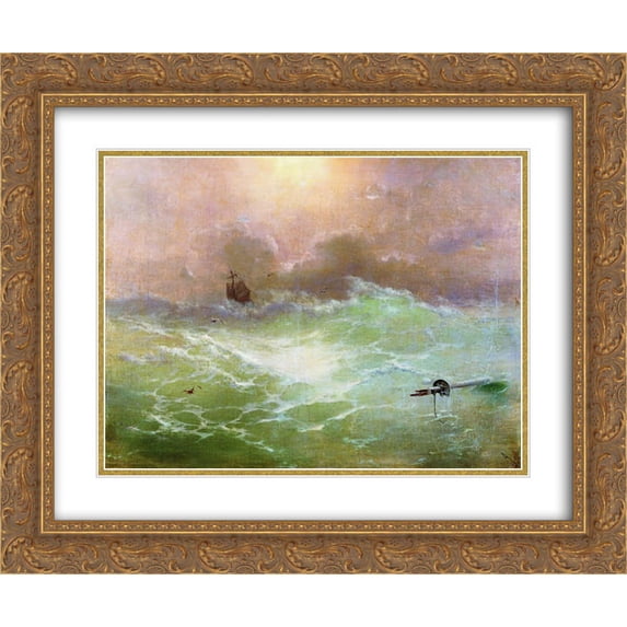 Ivan Aivazovsky 2x Matted 24x20 Gold Ornate Framed Art Print 'Ship in a storm'
