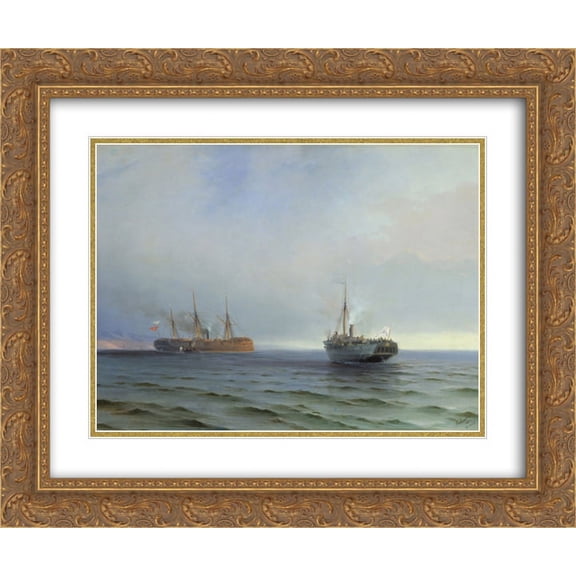 Ivan Aivazovsky 2x Matted 24x20 Gold Ornate Framed Art Print 'The capture of Turkish nave on Black sea'