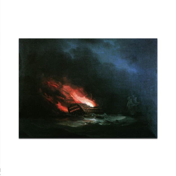 Ivan Aivazovsky Famous Paintings--"Burning ship ". Canvas Wall Art Picture for Living Room Bedroom Decoration