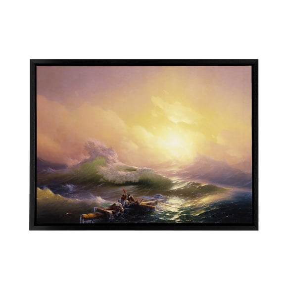 Ivan Aivazovsky The Ninth Wave Black Framed Canvas Wall Art Print 12X16"