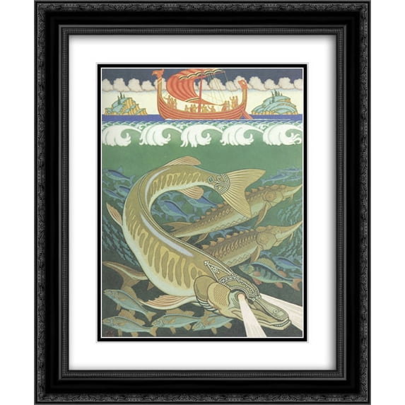 Ivan Bilibin 2x Matted 20x24 Black Ornate Framed Art Print 'Underwater. Illustration for the epic Volga'
