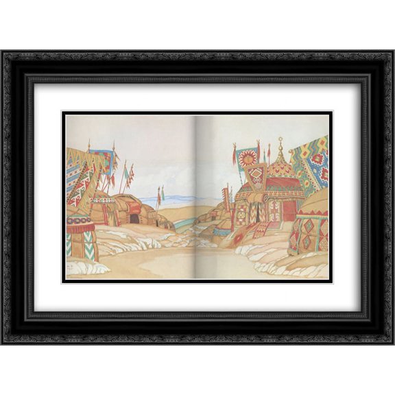 Ivan Bilibin 2x Matted 24x18 Black Ornate Framed Art Print 'Sketch for the opera Prince Igor by Alexander Borodin '