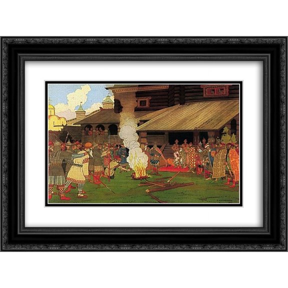 Ivan Bilibin 2x Matted 24x20 Black Ornate Framed Art Print 'Judgment during the Russian Pravda'