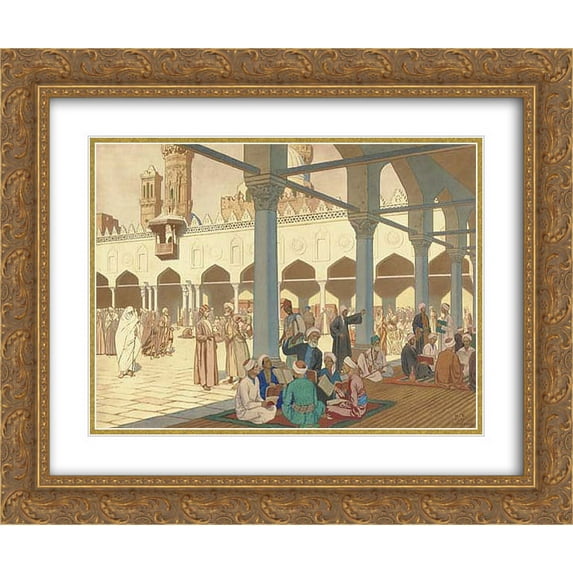 Ivan Bilibin 2x Matted 24x20 Gold Ornate Framed Art Print 'Courtyard of Al-Azhar mosque and university complex in Cairo'