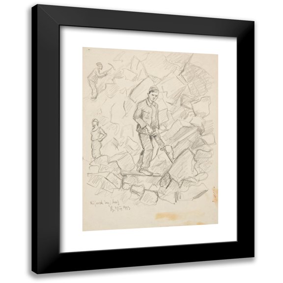 Ivan Ivanec 11x14 Black Modern Framed Museum Art Print Titled - Forced Labor Worker in the Quarry (1943)