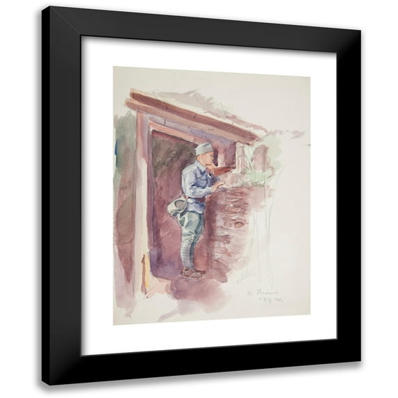 Ivan Ivanec 11x14 Black Modern Framed Museum Art Print Titled - Soldier of the Legion of Ukrainian Siczowe Shooters (1914-1920) in Okopa (1915)