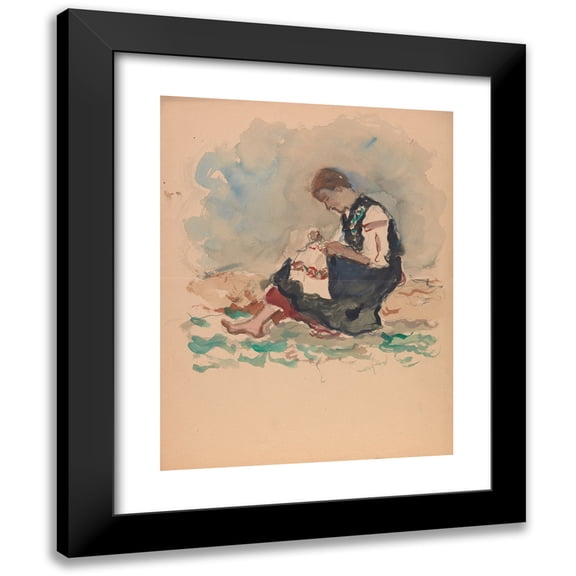 Ivan Ivanec 12x14 Black Modern Framed Museum Art Print Titled - Embroidery Girl (1915-1944)