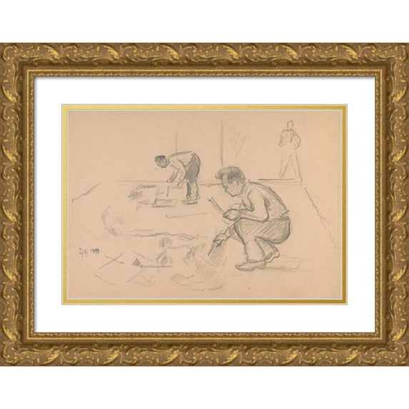 Ivan Ivanec 14x11 Gold Ornate Wood Frame and Double Matted Museum Art Print Titled - Painters Artists at Work (1940)