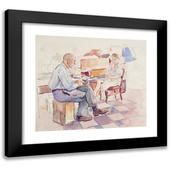 Ivan Ivanec 14x12 Black Modern Framed Museum Art Print Titled - Study of the Stage in the Interior - a Man Sitting at the Table and a Woman Sitting on a Chair (1944)