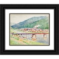 thumbnail image 1 of Ivan Ivanec 14x12 Black Ornate Wood Framed Double Matted Museum Art Print Titled: Landscape with a View of the Bridge on the Mountain River, 1 of 5