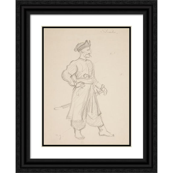 Ivan Ivanec 14x18 Black Ornate Wood Framed Double Matted Museum Art Print Titled - A Nobleman with a Rifle - an Actor in a Stage Costume (Sketch) (1940)