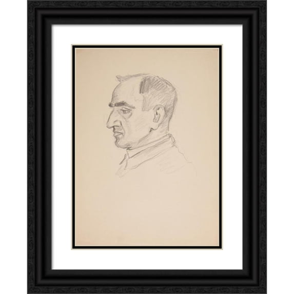 Ivan Ivanec 14x18 Black Ornate Wood Framed Double Matted Museum Art Print Titled - Portrait Study-Man's Head (1926-1946)