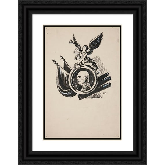 Ivan Ivanec 17x24 Black Ornate Framed Double Matted Museum Art Print Titled: Panoplium with the Image of Emperor Franz Jozef I (1914-1920)