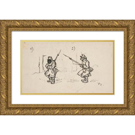 Ivan Ivanec 18x12 Gold Ornate Wood Frame and Double Matted Museum Art Print Titled - Caricature-Two Austrian Soldiers (1914-1920)