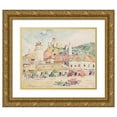 thumbnail image 1 of Ivan Ivanec 18x15 Gold Ornate Wood Frame and Double Matted Museum Art Print Titled - Trenczyn - a View of a Fragment of the City with the Castle Hill (1944), 1 of 4