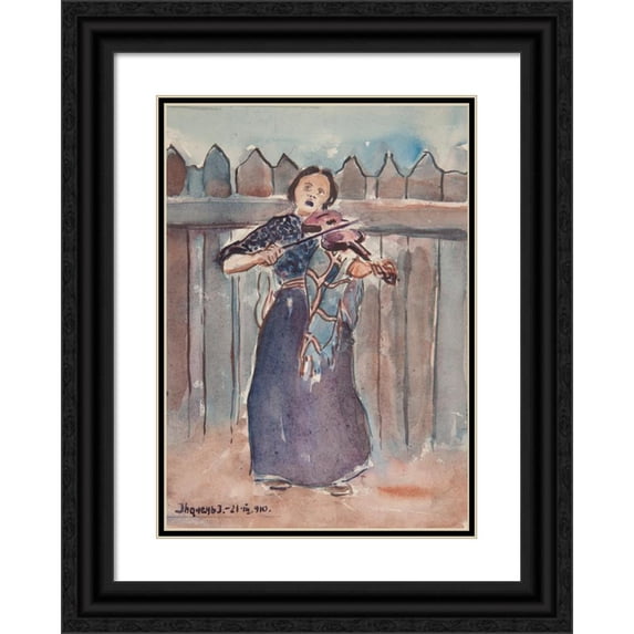 Ivan Ivanec 18x24 Black Ornate Framed Double Matted Museum Art Print Titled: A Woman Playing the Violin (1910)