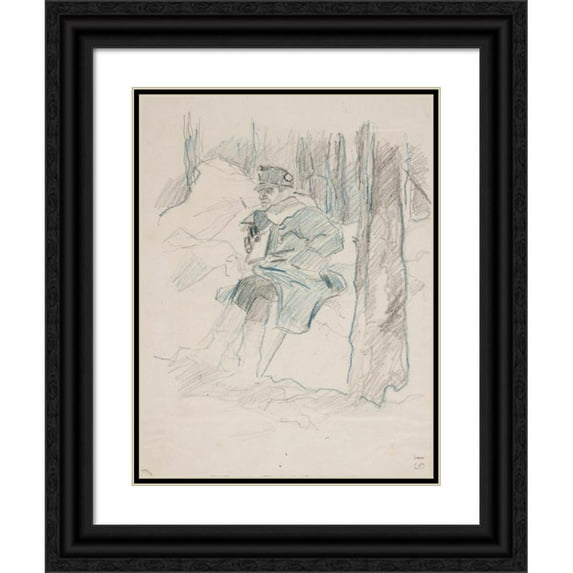 Ivan Ivanec 19x24 Black Ornate Framed Double Matted Museum Art Print Titled: Officer of the Legion of Ukrainian Siczowe Shooters (1914-1920) in the Forest (1914-1915)