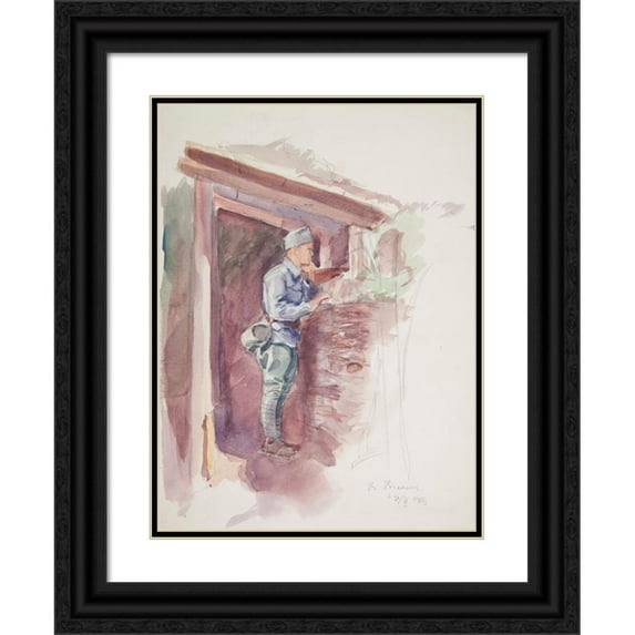 Ivan Ivanec 19x24 Black Ornate Framed Double Matted Museum Art Print Titled: Soldier of the Legion of Ukrainian Siczowe Shooters (1914-1920) in Okopa (1915)